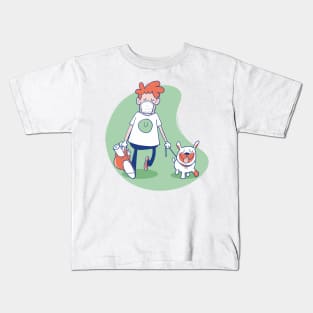 man walks with mask dog Kids T-Shirt